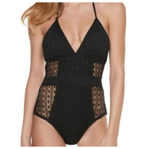Black Lace Cutout Swimsuit